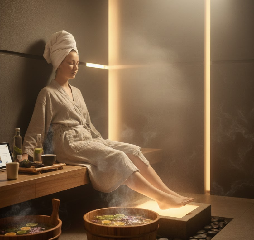 घामाच्या वाफेच्या खोलीत पायाच्या मसाजसाठी सखोल आरोग्य मार्गदर्शक